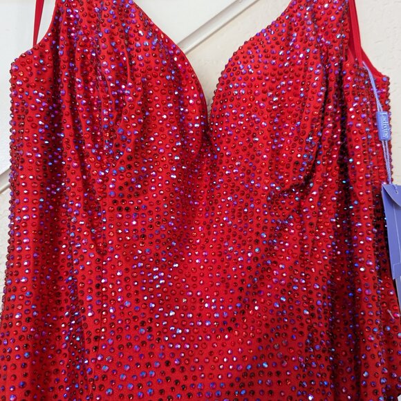 Red Sweetheart Neckline Rhinestone Sequin Formal Prom Dress 12 - Picture 5 of 5